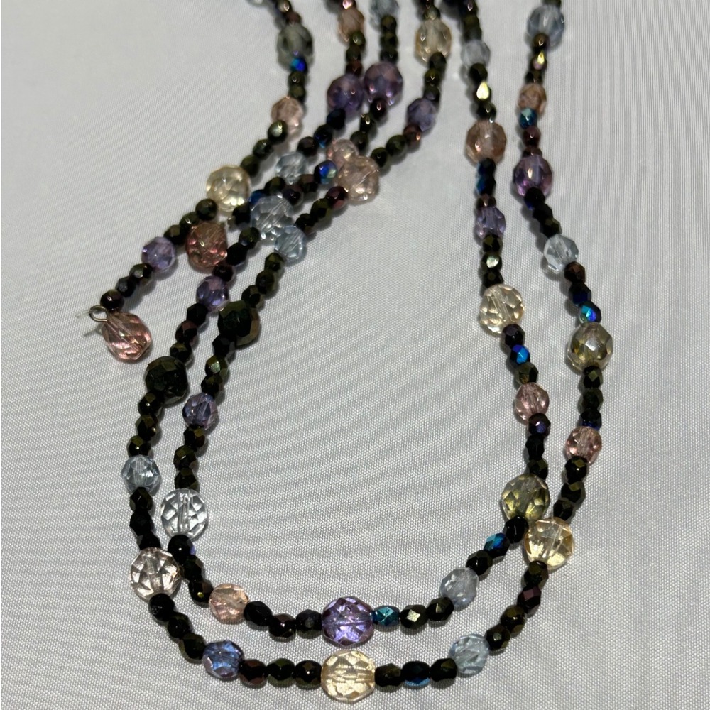 Laura Ford Beaded Necklace Long Layered Black Multi‎ Color Jewelry open ended